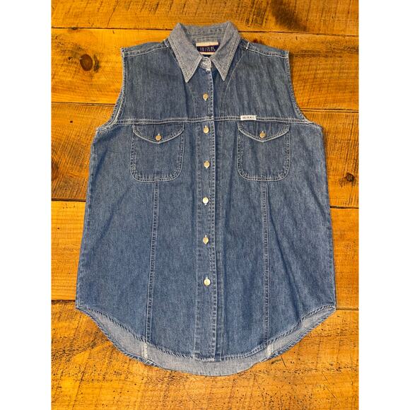 Womens Bill Blass Vintage Y2K Blue Denim Button Up Vest Size Small - Picture 2 of 6